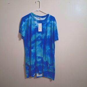 New Poetsky Blue Tie-dye T-shirt Tunic Top For Leggings W/2 Pockets For Women XL
